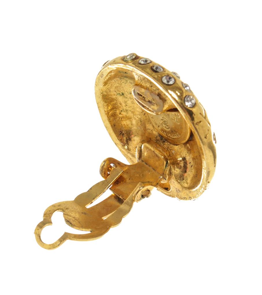Chanel Gold CC Rhinestone Clip On Earrings商品第6张图片规格展示