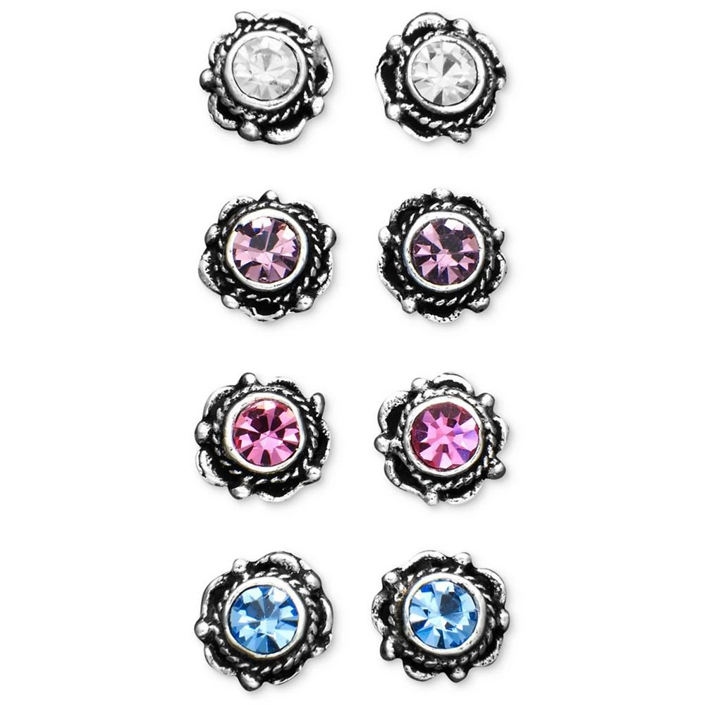 商品Unwritten|Sterling Silver Earrings, Multicolor Cubic Zirconia Bali Studs Set of Four,价格¥180,第1张图片