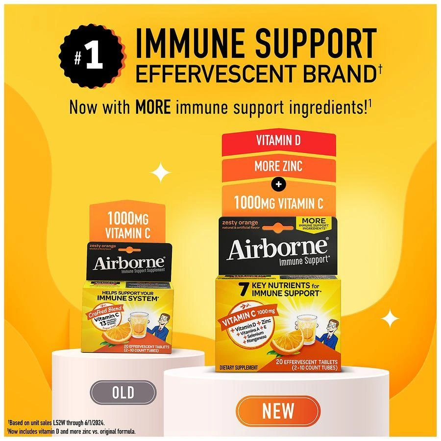 商品Airborne|Effervescent Tablets, Vitamin C - Immune Support Supplement Zesty Orange,价格¥167,第2张图片详细描述