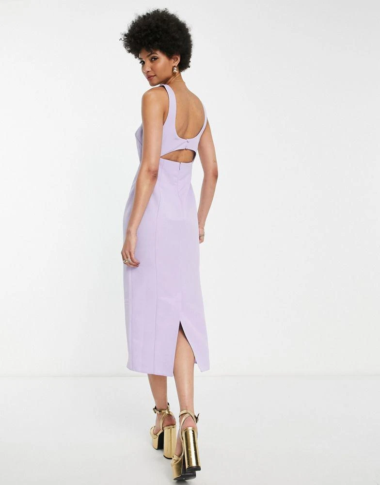 商品ASOS|ASOS DESIGN Tall structured midi dress with twist front bodice in lilac,价格¥177,第2张图片详细描述