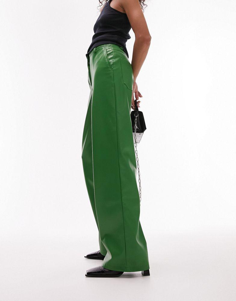 Topshop co-ord faux leather wide leg trouser in green商品第1张图片规格展示