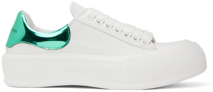 White & Green Deck Plimsoll Sneakers商品第1张图片规格展示