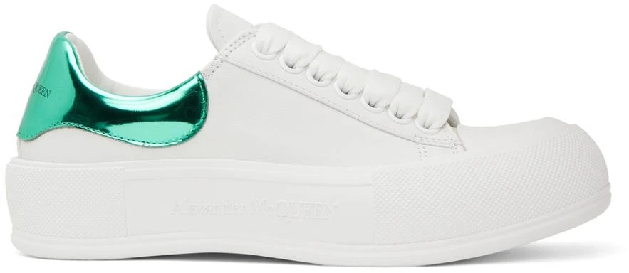 商品Alexander McQueen|White & Green Deck Plimsoll Sneakers,价格¥2065,第1张图片