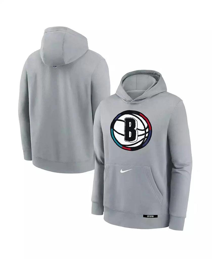 商品NIKE|Youth Silver Brooklyn Nets 2024/25 City Edition Club Fleece Pullover Hoodie,价格¥447,第1张图片