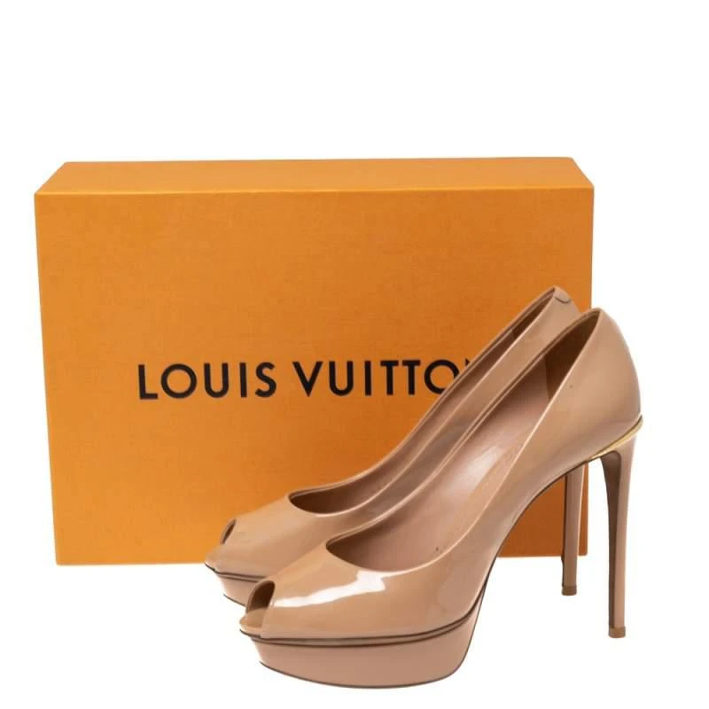 Louis Vuitton Beige Patent Leather Eyeline Peep-Toe Platform Pumps Size 37 商品