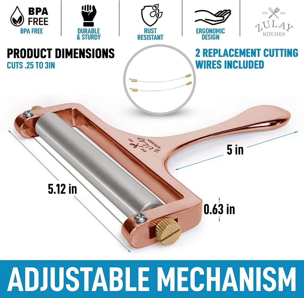 商品Zulay Kitchen|Cheese Slicer With Adjustable Thickness With 2 Extra Wires,价格¥207,第5张图片详细描述