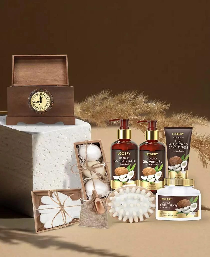 商品Lovery|Vintage-like Clock Box Body Care Gift Set, Coconut Relaxing Home Spa Set, 13 Piece,价格¥499,第5张图片详细描述