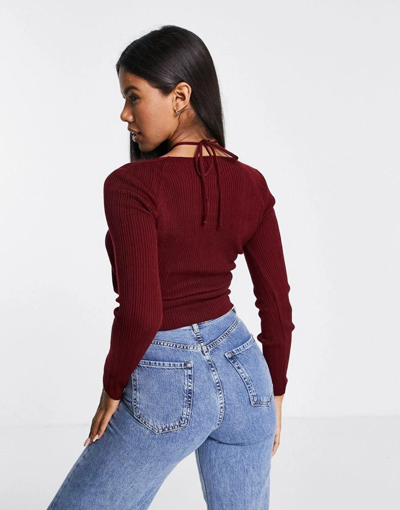 商品ASOS|ASOS DESIGN halter neck jumper with ring detail in dark red,价格¥123,第2张图片详细描述