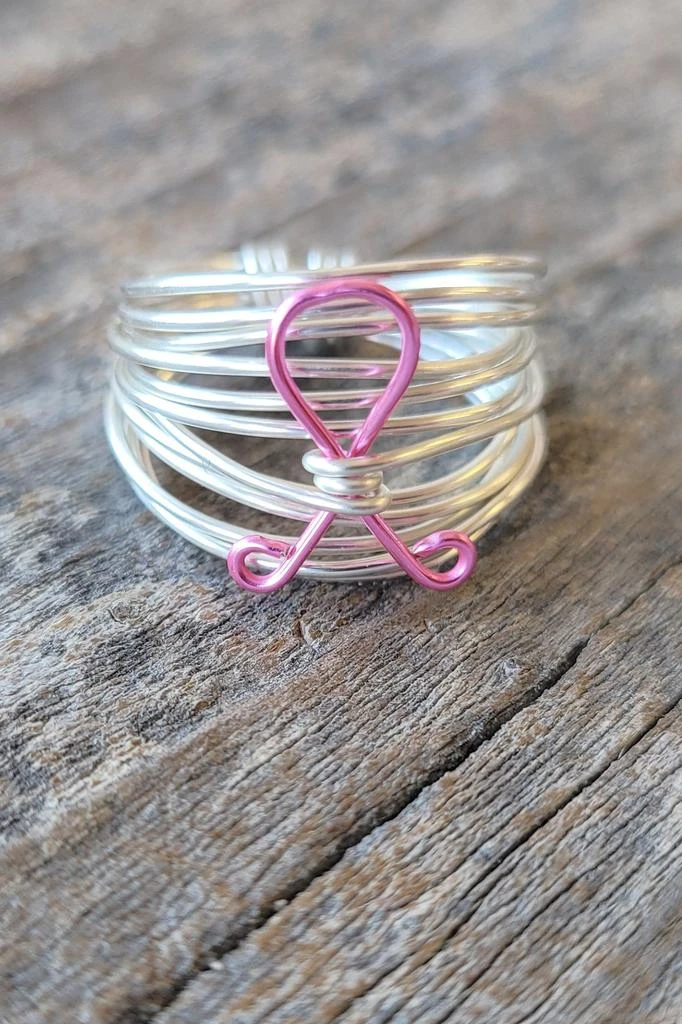 商品A Blonde and Her Bag|Marcia Wire Wrap Ring in Silver with Breast Cancer Ribbon,价格¥210,第2张图片详细描述