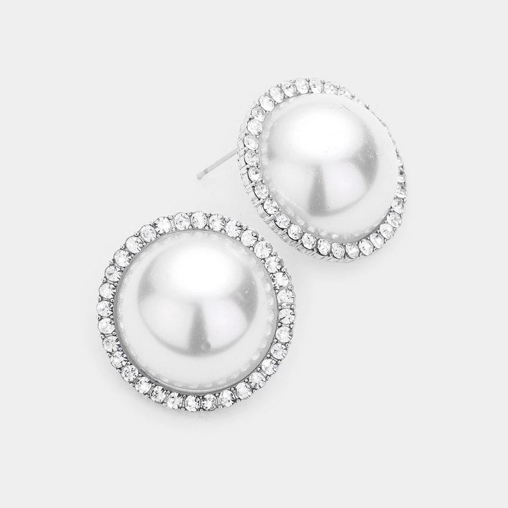 商品FASHNZFAB|Pearl Rhinestone Pave Earrings  - Clear, Silver, White,价格¥172,第1张图片详细描述