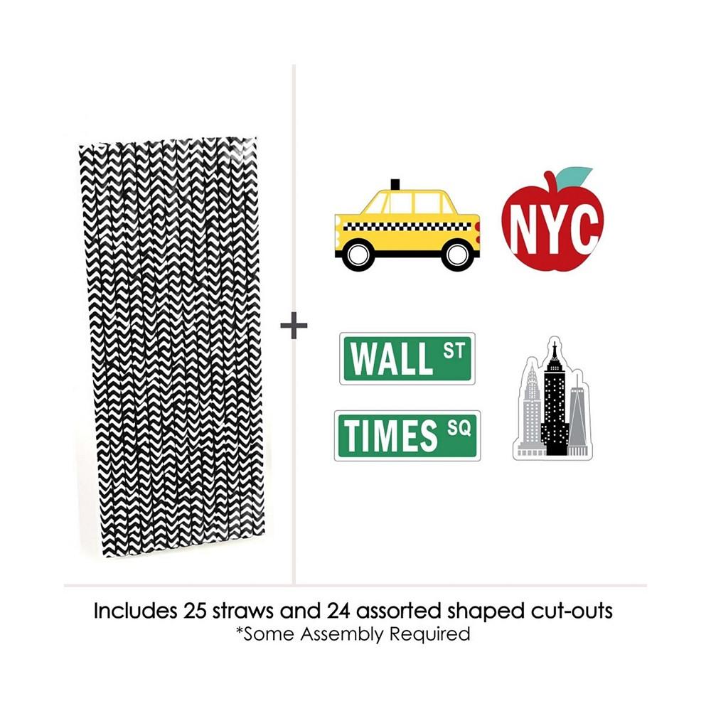 NYC Cityscape - Paper Straw Decor - New York City Party Striped Decorative Straws - Set of 24商品第2张图片规格展示