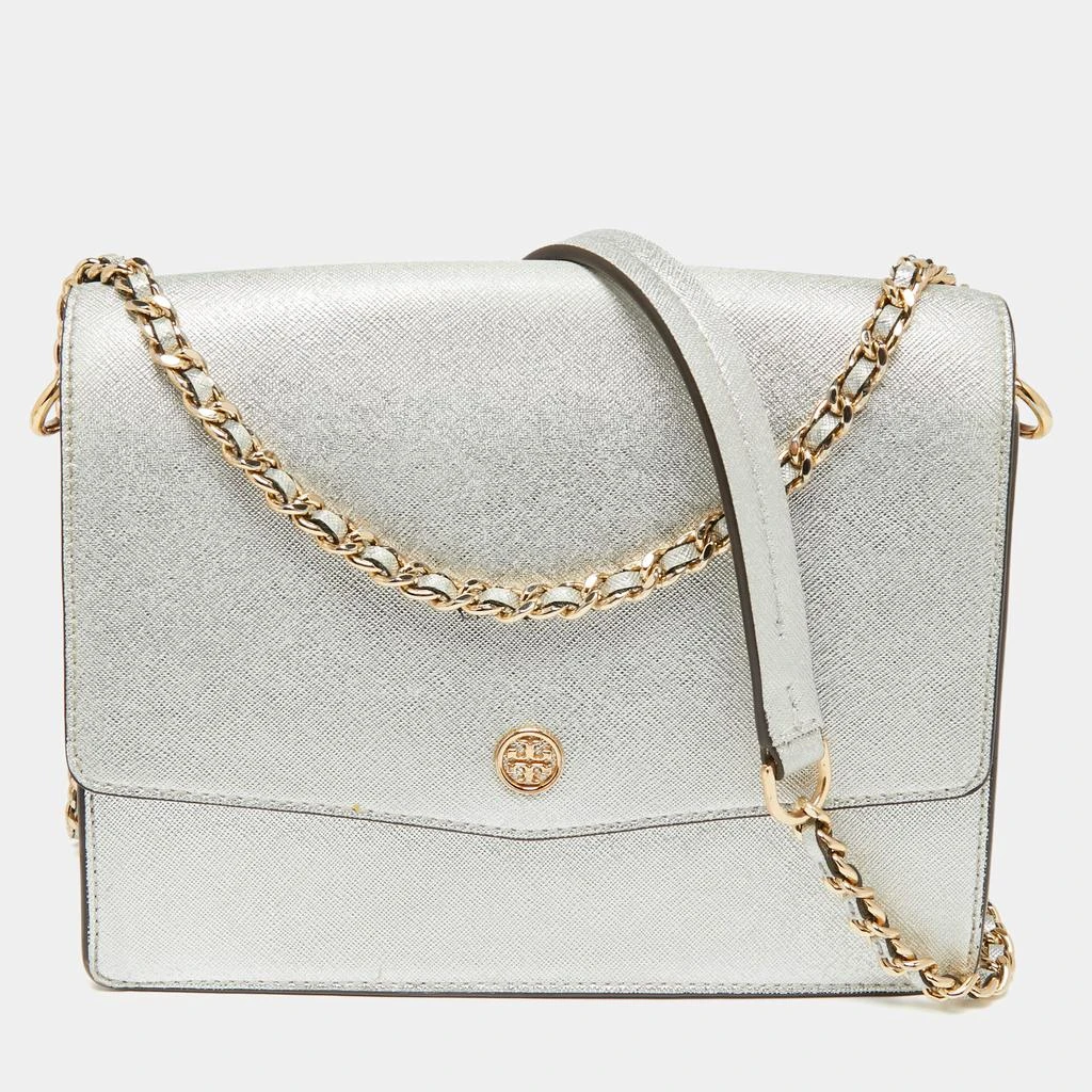 商品[二手商品] Tory Burch|Tory Burch Silver Saffiano Leather Robinson Flap Shoulder Bag,价格¥1162,第1张图片