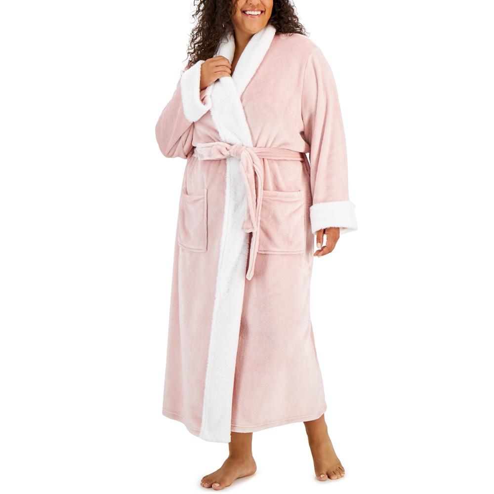 Plus Size Plush Faux-Fur Trim Long Wrap Robe, Created for Macy's商品第1张图片规格展示