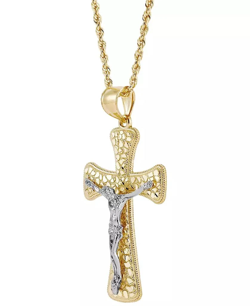 商品Macy's|Men's Polished Nugget Crucifix 22" Pendant Necklace in 10k Yellow & White Gold,价格¥4216,第3张图片详细描述