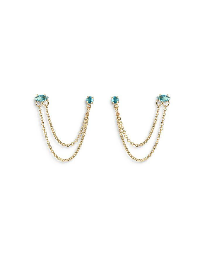 商品Ettika Jewelry|Blue Crystal & Looped Chains Double Piercing Drop Earrings in 18K Gold Plated,价格¥300,第1张图片详细描述