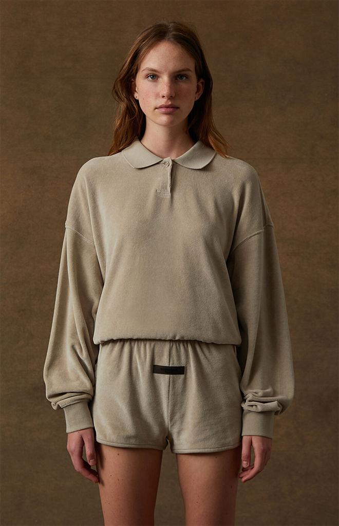 Women's Smoke Velour Long Sleeve Polo Sweatshirt商品第2张图片规格展示