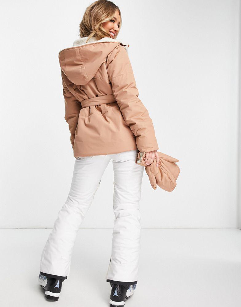 Missguided Ski borg lined puffer jacket with mittens in camel商品第2张图片规格展示