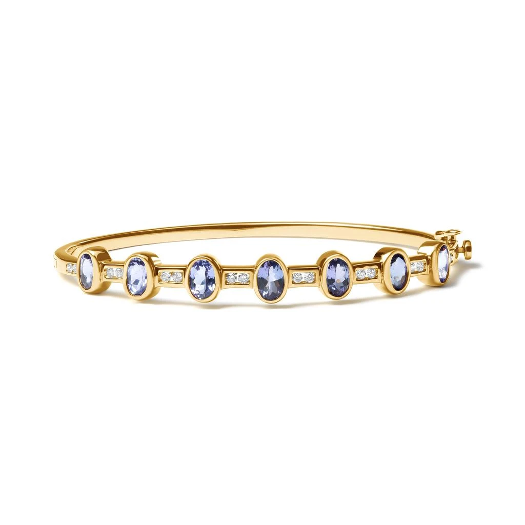 商品Haus of Brilliance|14K Yellow Gold 1/3 Cttw Round-Cut Diamond and 5MM Oval-Cut Blue Tanzanite Gemstone Bangle Bracelet,价格¥28692,第1张图片