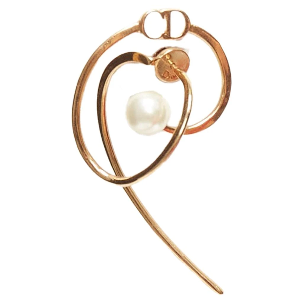 商品[二手商品] Dior|Tribales Gold Metal CD Logo Faux Pearl Swirl Pin Earrings,价格¥4949,第4张图片详细描述