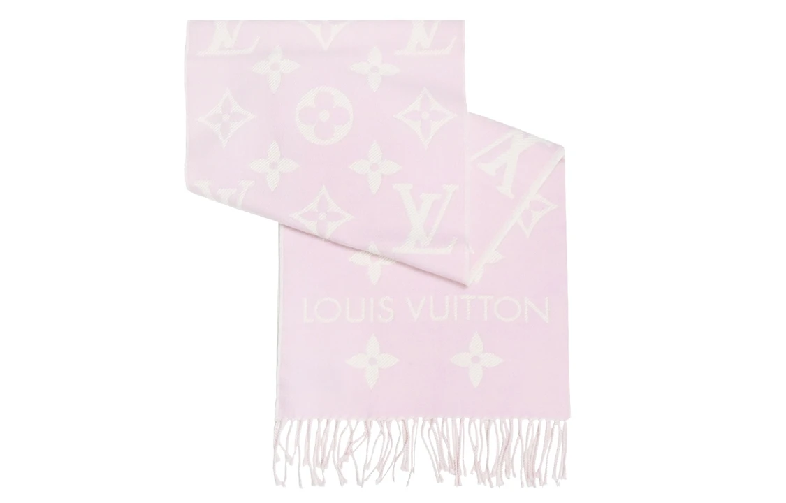 商品[国内直发] Louis Vuitton|流苏饰边 Monogram 图案 羊绒 绒线围巾 女款 粉色,价格¥6449,第9张图片详细描述