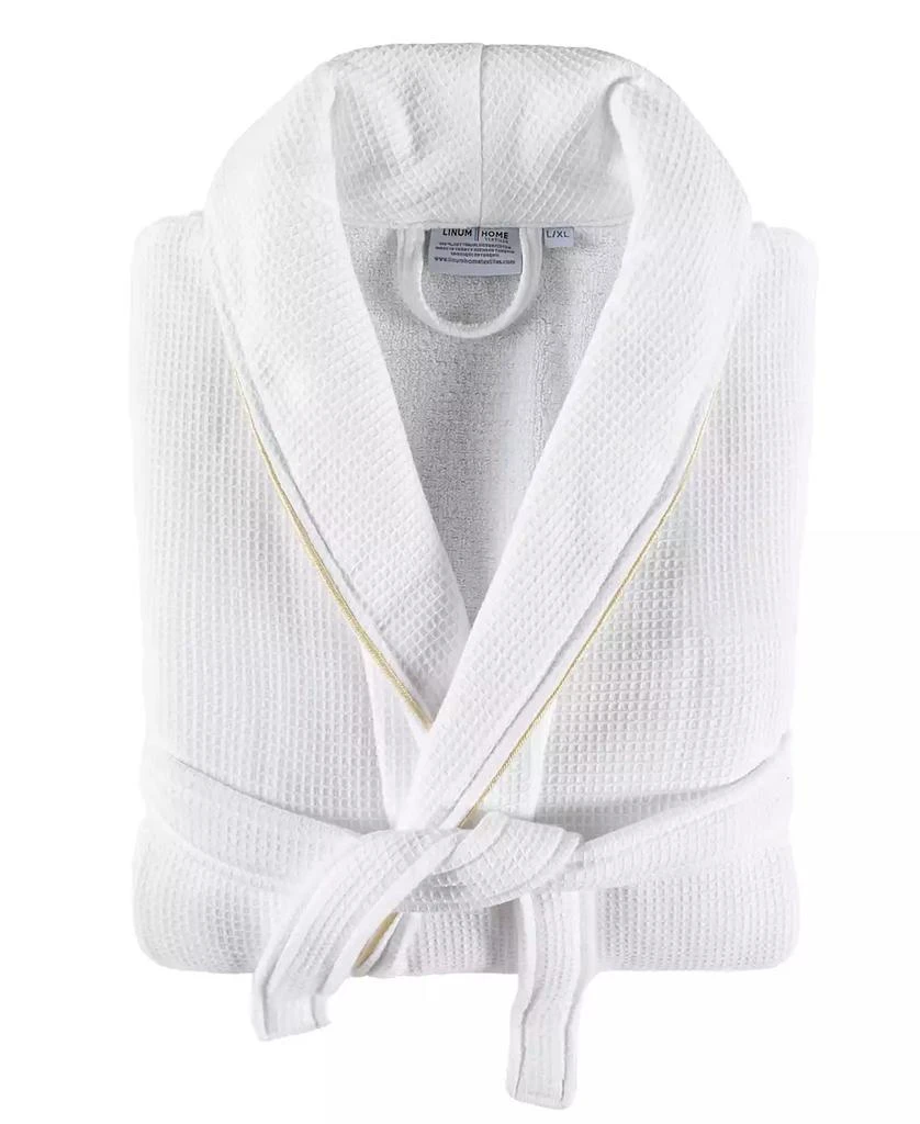 商品Linum Home Textiles|Unisex Waffle Weave Terry 100% Turkish Cotton Bathrobe with Satin Piped Trim,价格¥890,第1张图片