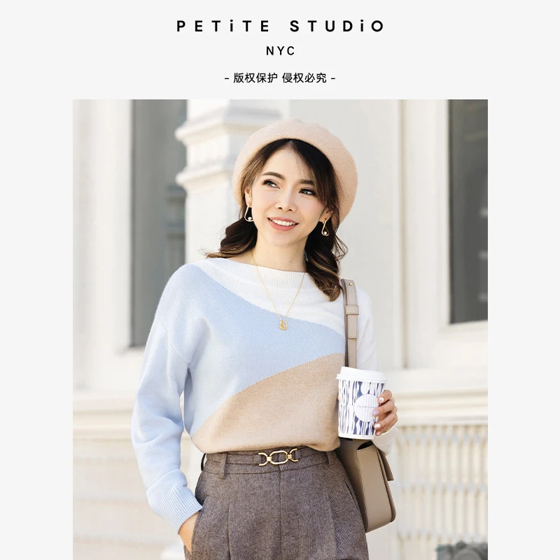 商品[国内直发] Petite Studio NYC|Cameron莫兰迪法式撞色百搭休闲美利奴毛衣 | Cameron Wool Sweater - Colorblock,价格¥1391,第1张图片