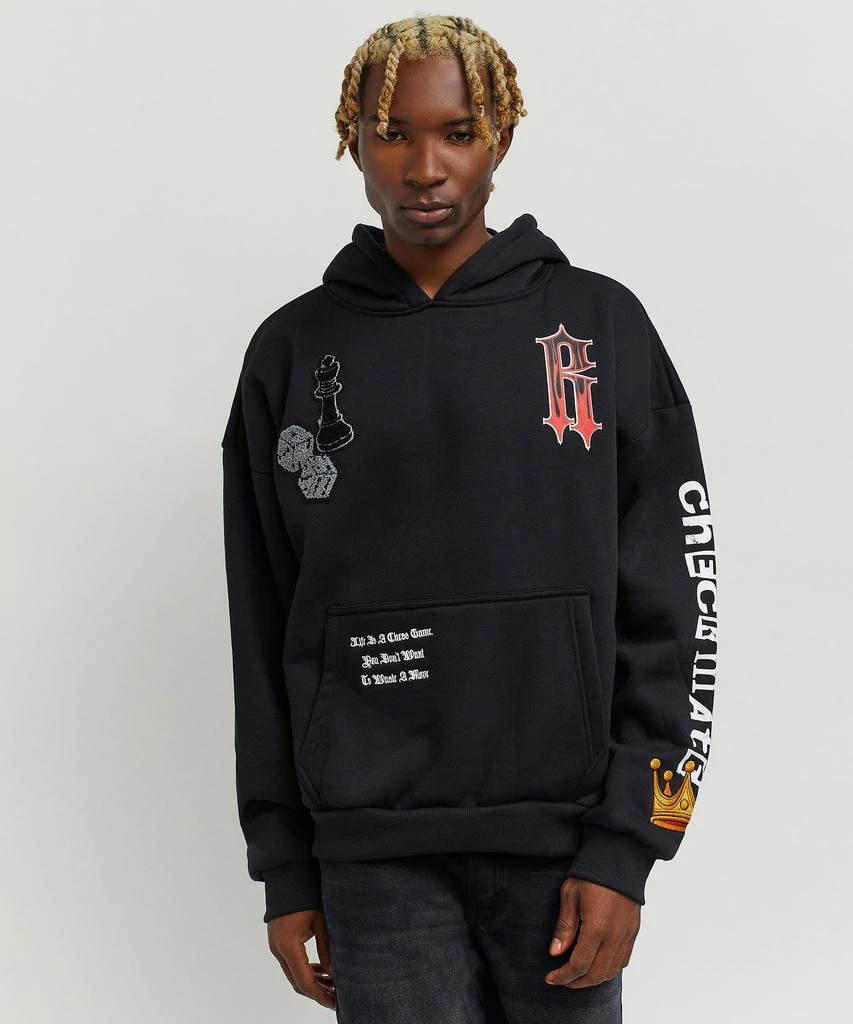 商品Reason Clothing|Oversized Checkmate Multi Embroidery Patched Sleeve Print Hoodie,价格¥111,第1张图片