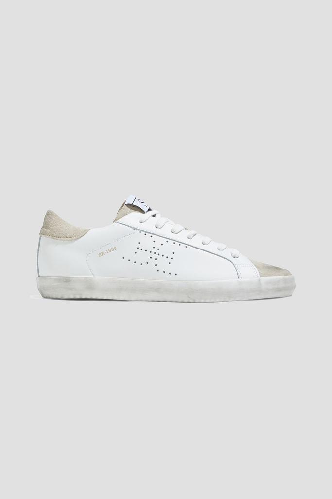Aubrie suede-paneled perforated leather sneakers商品第1张图片规格展示