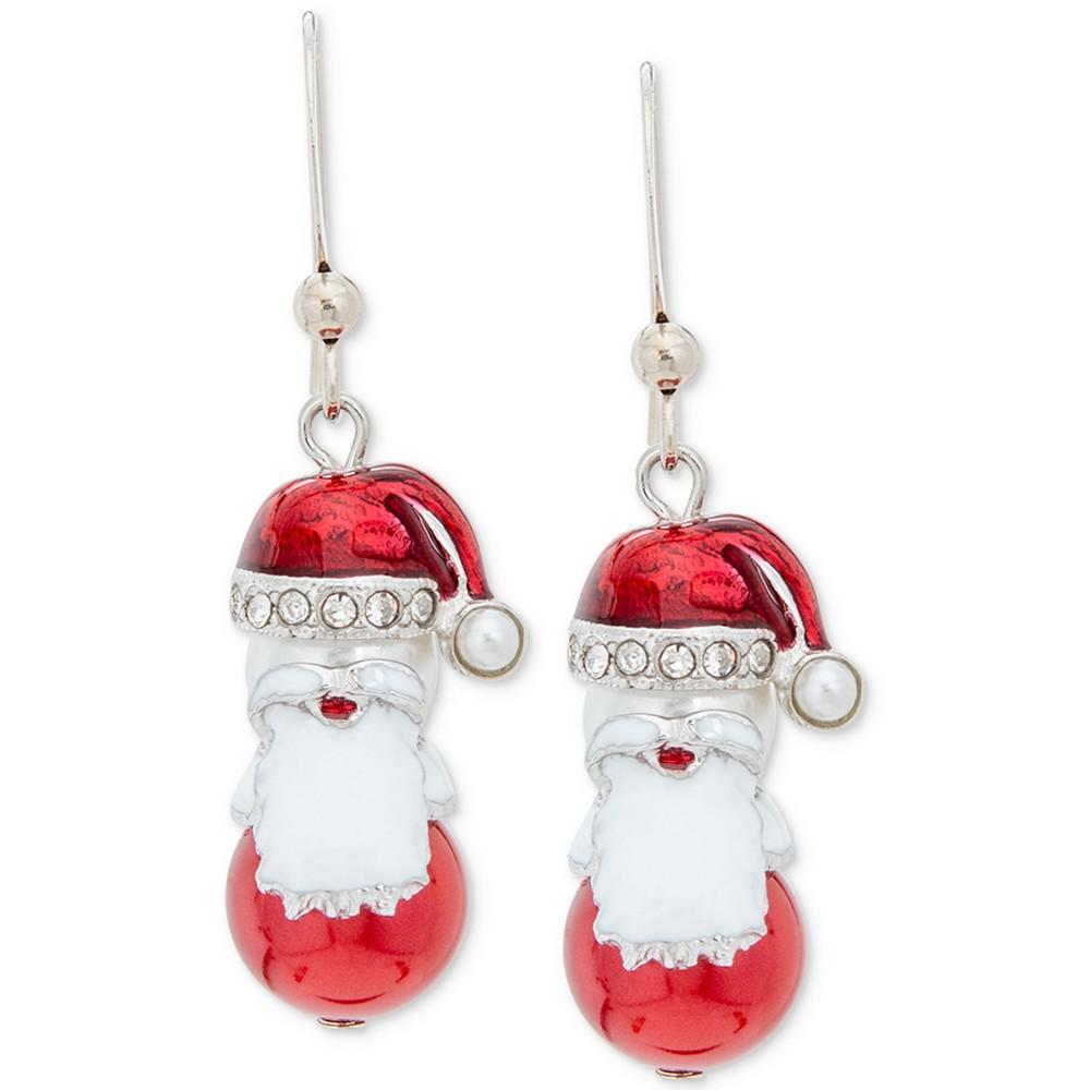 Silver-Tone Pavé & Imitation Pearl Santa Drop Earrings, Created for Macy's商品第1张图片规格展示