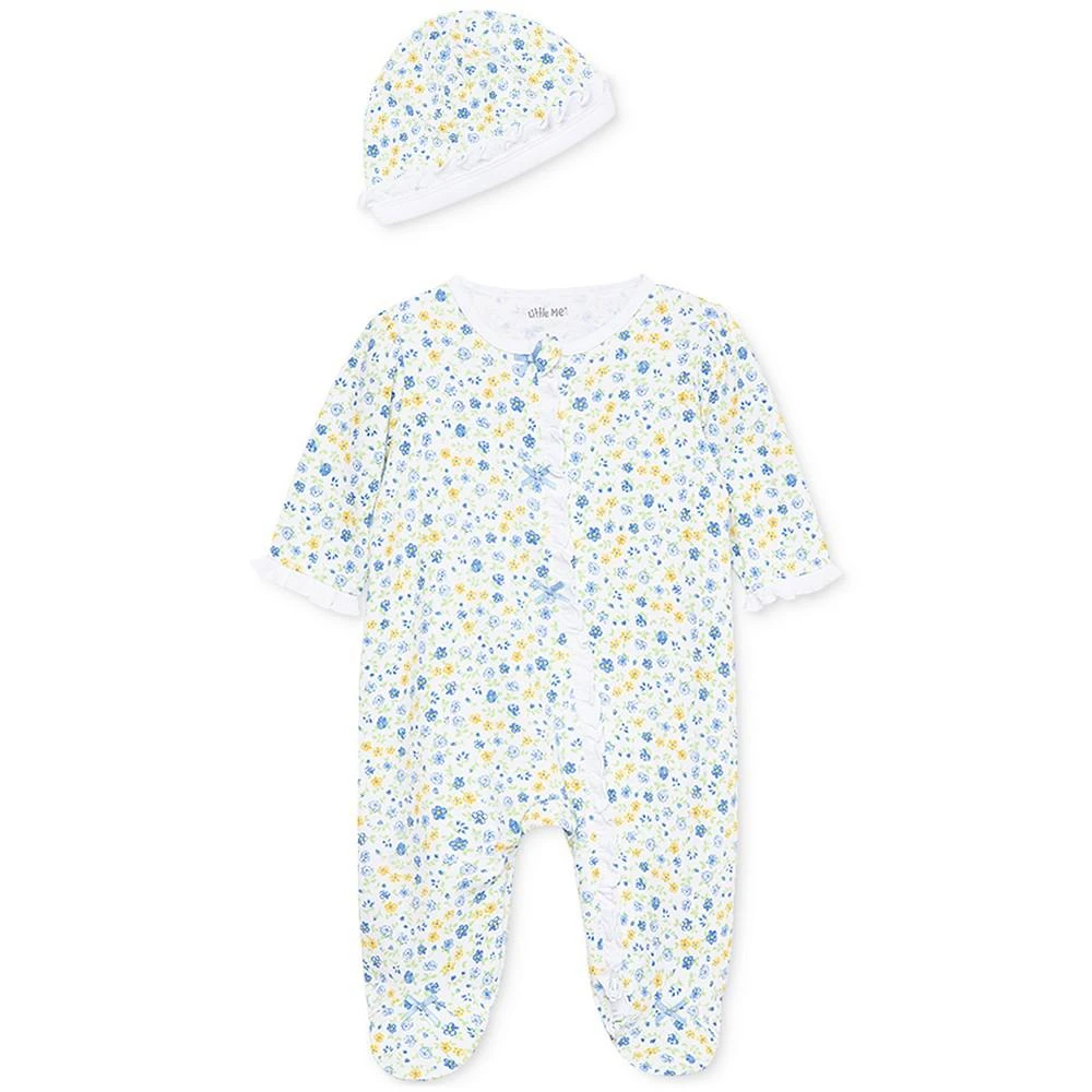 商品Little Me|Baby Girls Dainty Blossoms Coverall and Hat, 2 Piece Set,价格¥96,第1张图片