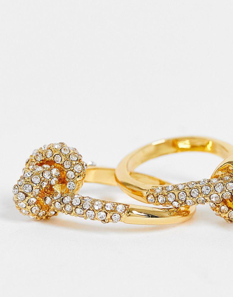 商品ASOS|ASOS DESIGN 14k gold plated pack of 2 rings in knot design with crystal,价格¥40,第5张图片详细描述