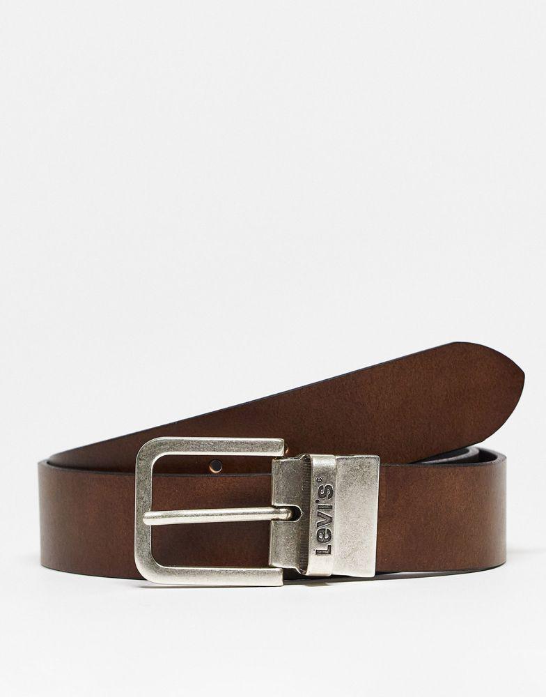 Levi's reversible leather belt with buckle logo in black/brown商品第1张图片规格展示