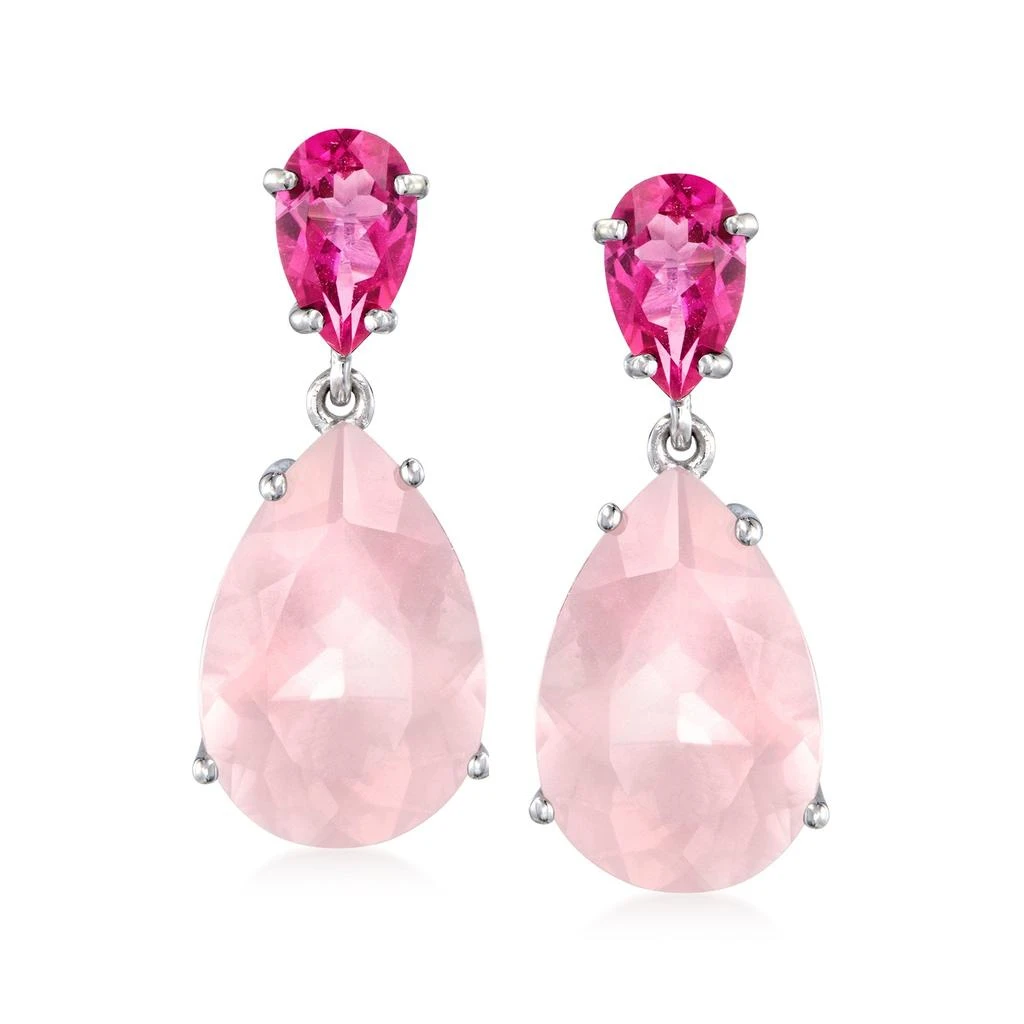 商品Ross-Simons|Rose Quartz and Pink Topaz Drop Earrings in Sterling Silver,价格¥1345,第1张图片