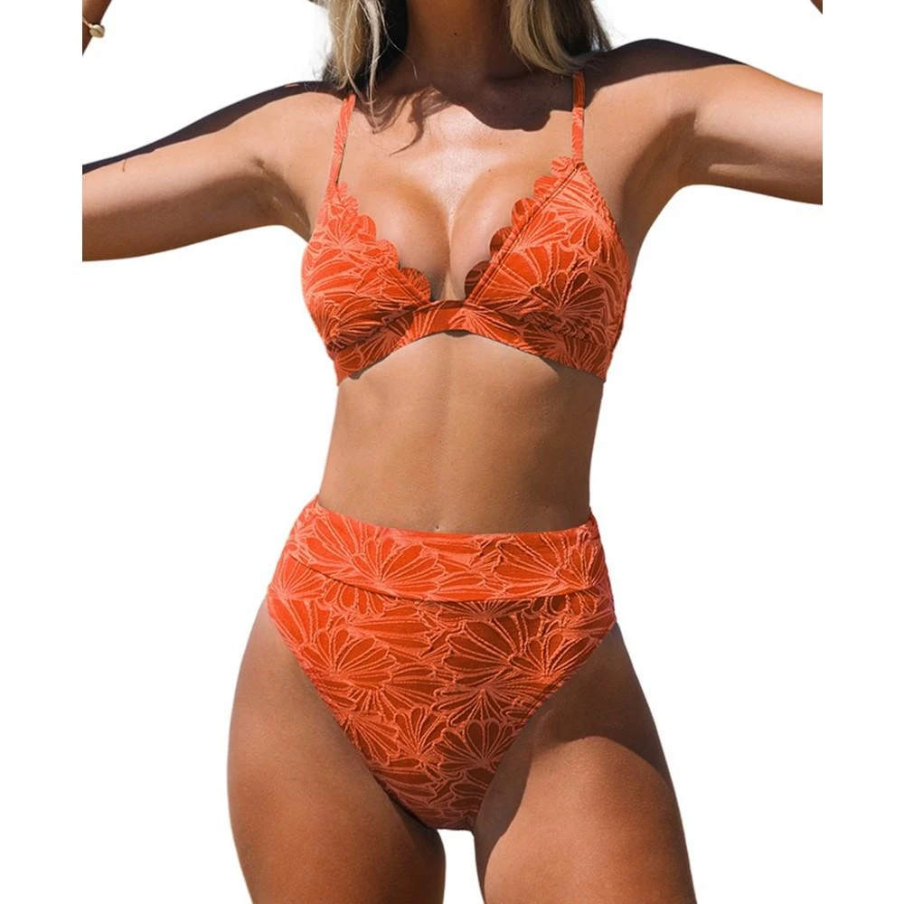 商品CUPSHE|Women's Bikini Set Scalloped Cross Back High Waisted Bathing Suit Swimsuit,价格¥298,第1张图片