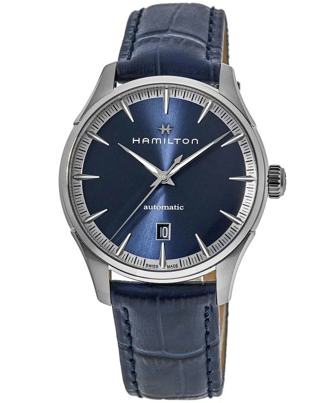 商品Hamilton|Hamilton Jazzmaster Auto Blue Dial Leather Strap Men's Watch H32475640,价格¥5540,第1张图片