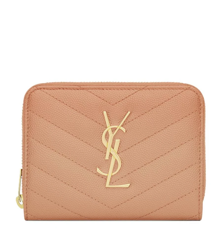 商品Yves Saint Laurent|Small Monogram Matelassé Zip-Around Wallet,价格¥5104,第1张图片