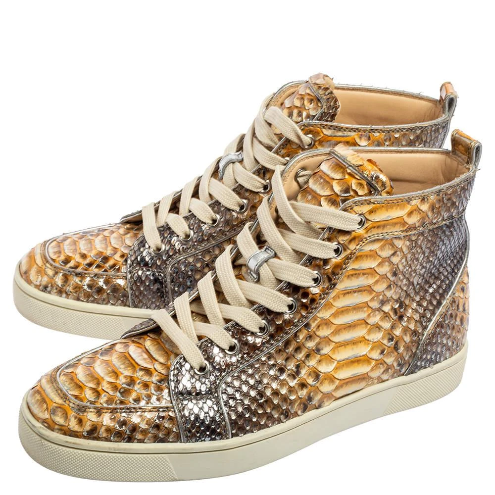 商品[二手商品] Christian Louboutin|Christian Louboutin Metallic Mustard/Brown Python Leather Rantus Orlato High-Top Sneakers Size 41,价格¥3246,第4张图片详细描述