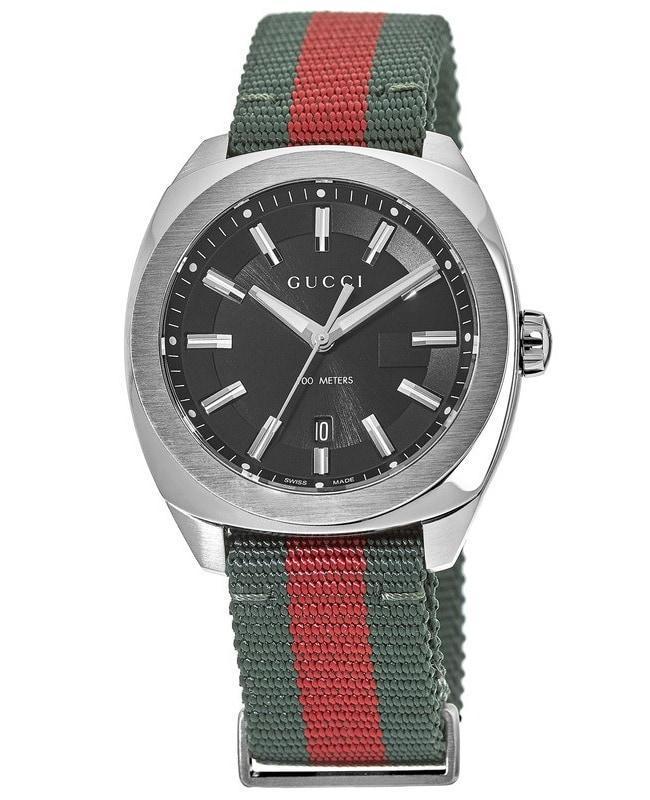 商品Gucci|Gucci GG2570 41 Black Dial Green/Red Nylon Strap Men's Watch YA142305,价格¥7022,第1张图片