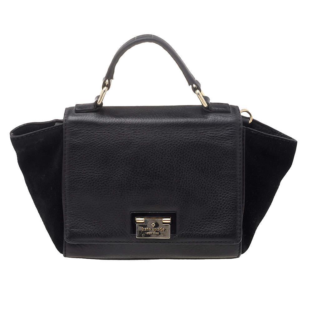 商品[二手商品] Kate Spade|Kate Spade Black Leather And Suede Magnolia Park Top Handle Bag,价格¥814,第1张图片