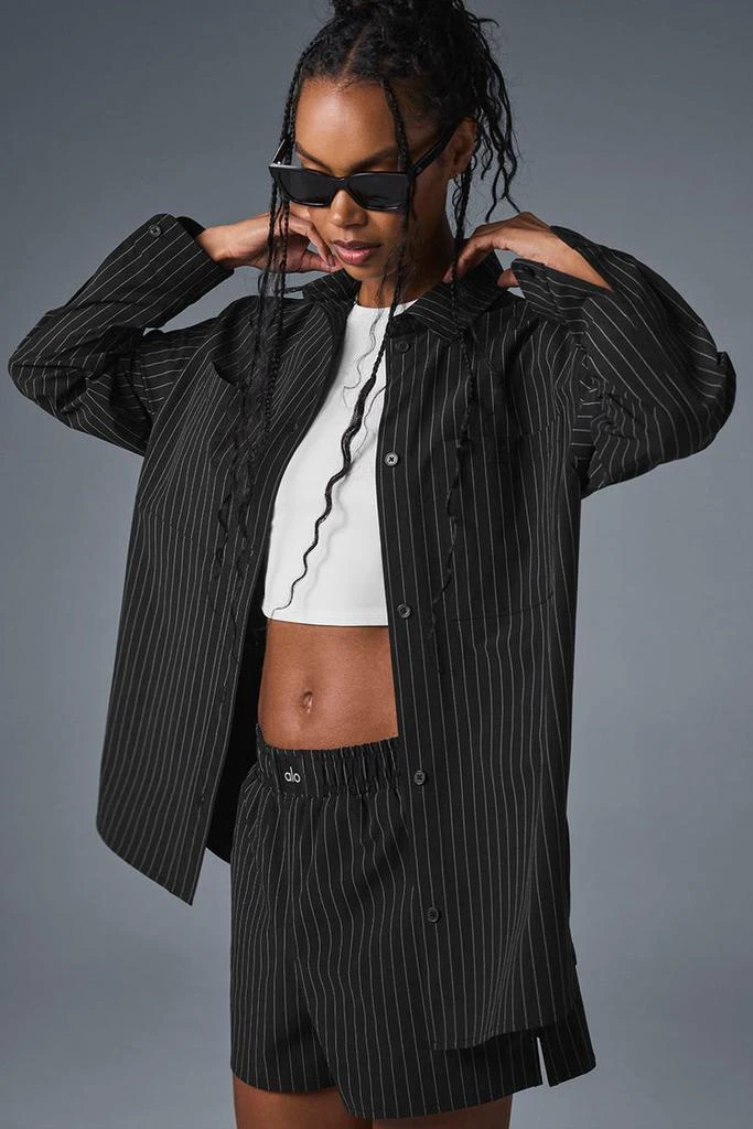 商品Alo|Pinstripe Daylight Button Down Long Sleeve - Lunar Grey/White,价格¥1052,第1张图片
