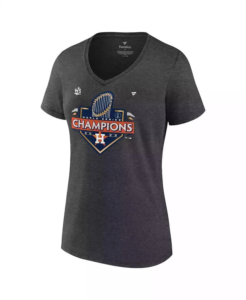 商品Fanatics|Women's Heather Charcoal Houston Astros 2022 World Series Champions Locker Room Short Sleeve V-Neck T-shirt,价格¥301,第2张图片详细描述