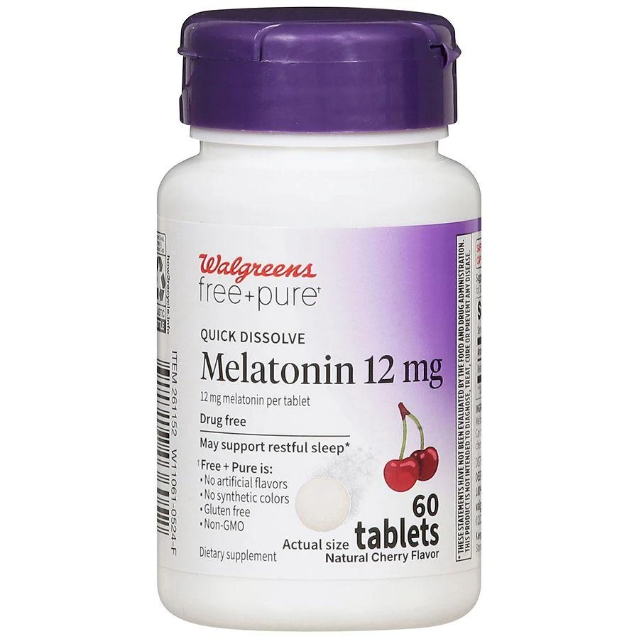 商品Walgreens Free & Pure|Quick Dissolve Melatonin 12 mg Tablets Cherry,价格¥126,第3张图片详细描述
