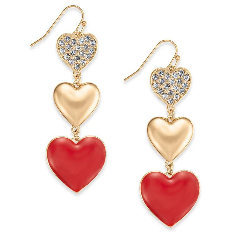 商品Thalia Sodi|Gold-Tone Pavé Triple-Heart Drop Earrings, Created for Macy's,价格¥60,第1张图片