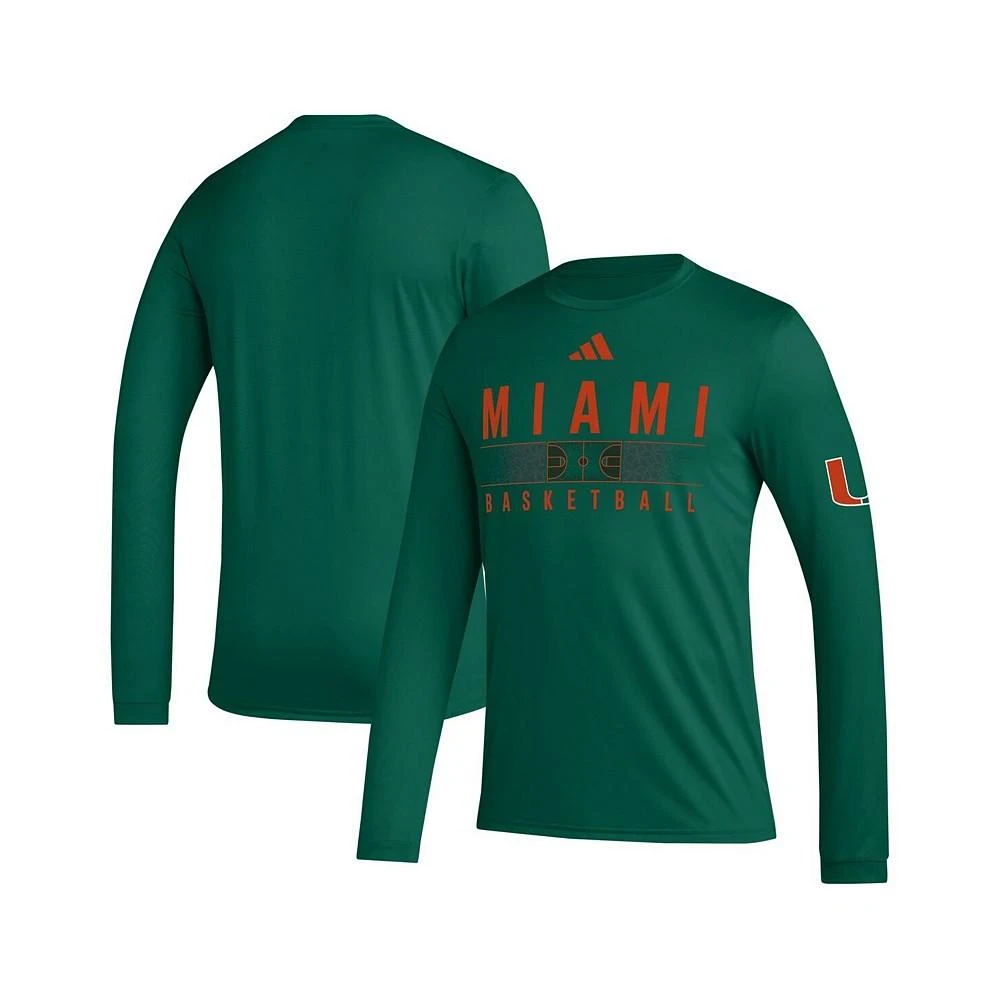 商品Adidas|Men's Green Miami Hurricanes Practice Basketball Pregame AEROREADY Long Sleeve T-shirt,价格¥329,第1张图片