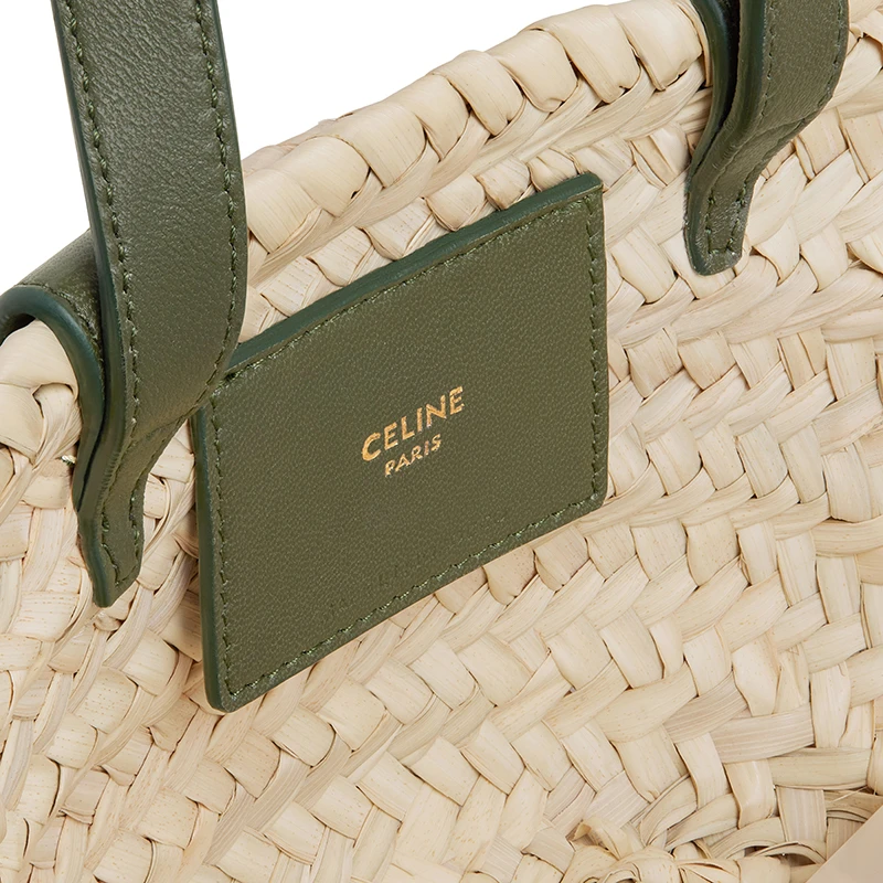 【包税】CELINE/赛琳 22新款PANIER TRIOMPHE系列 女士迷你款卡其绿色牛皮革棕榈叶编织单肩手提�篮包10J392EH6.15KH 商品