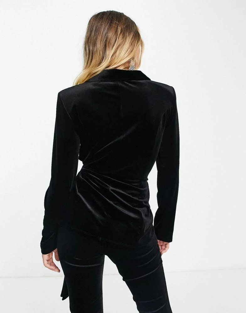 商品ASOS|ASOS DESIGN velvet suit blazer with side wrap belt in black,价格¥432,第3张图片详细描述