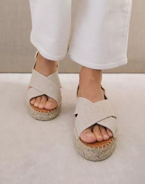 ALOHAS Linen Crossed Platform Bicolor Espadrille Sandals商品第3张图片规格展示