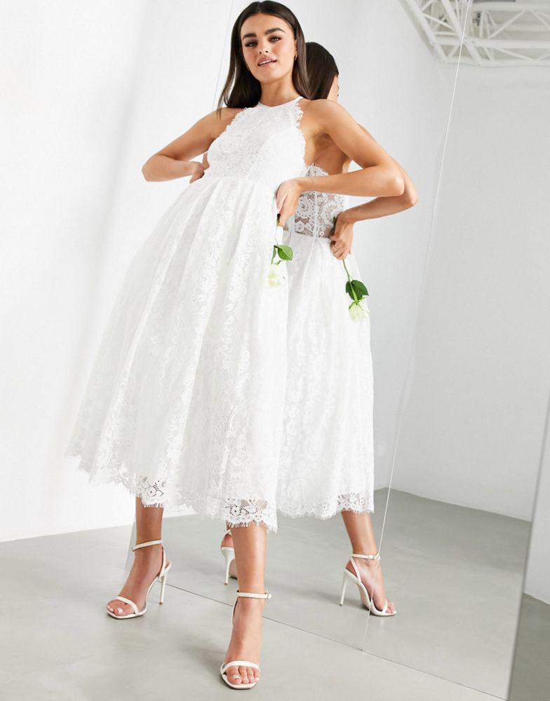 商品ASOS|ASOS EDITION Valerie lace halter neck midi wedding dress,价格¥512,第1张图片