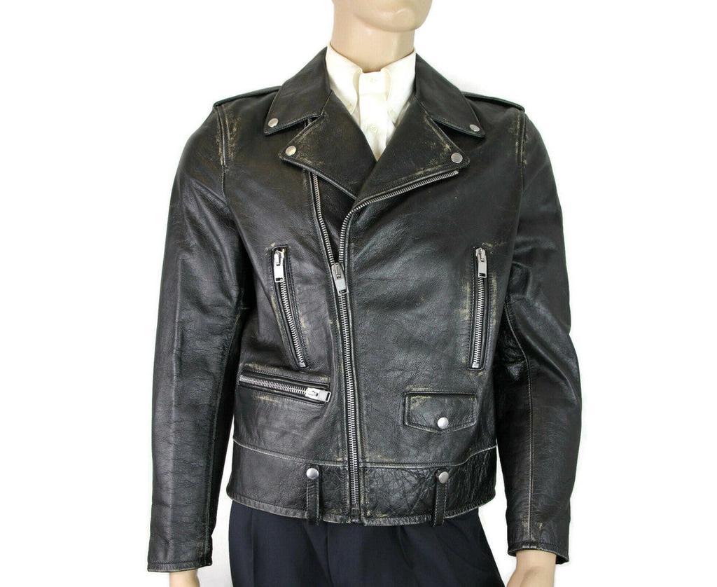 商品Yves Saint Laurent|Saint Laurent Men's Black Leather Vintage Biker Jacket 397290 1023 (54 IT),价格¥31548,第1张图片