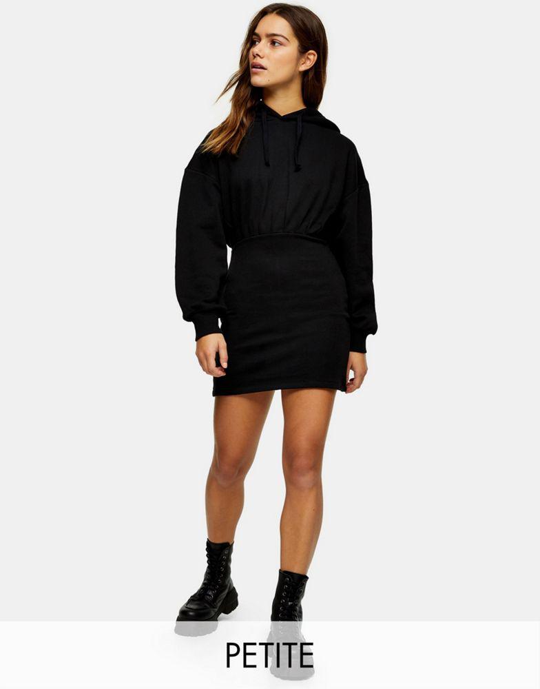 Topshop Petite hooded sweat mini dress in black商品第1张图片规格展示